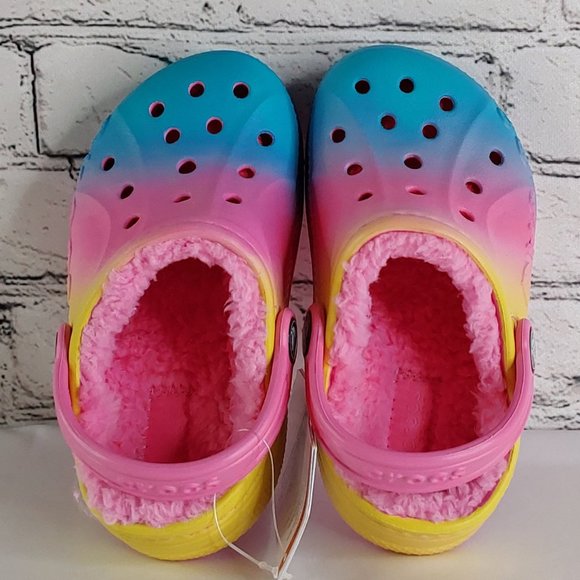 'CROCS' 'BAYA' FUZZY-LINED RELAXED FIT CONVERTABLE STRAP CLOG 'LEMONAIDE OMBRE' - Picture 7 of 16